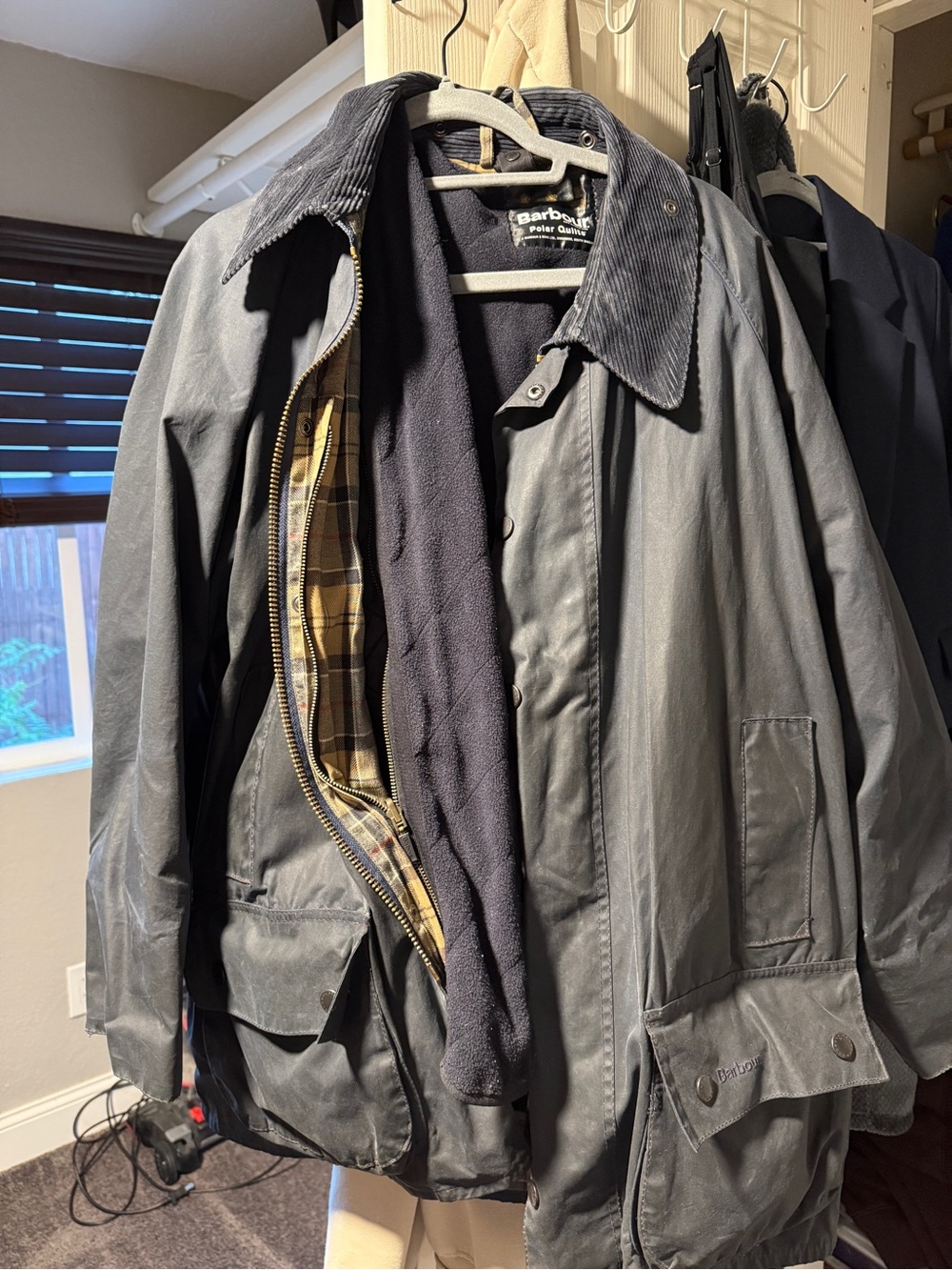 Barbour Men's Dark Navy Waxed Cotton Raincoat with Corduroy Collar